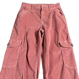 American Eagle Womens Wide Leg Pink Corduroy Cargo Pants Size 0 Regular